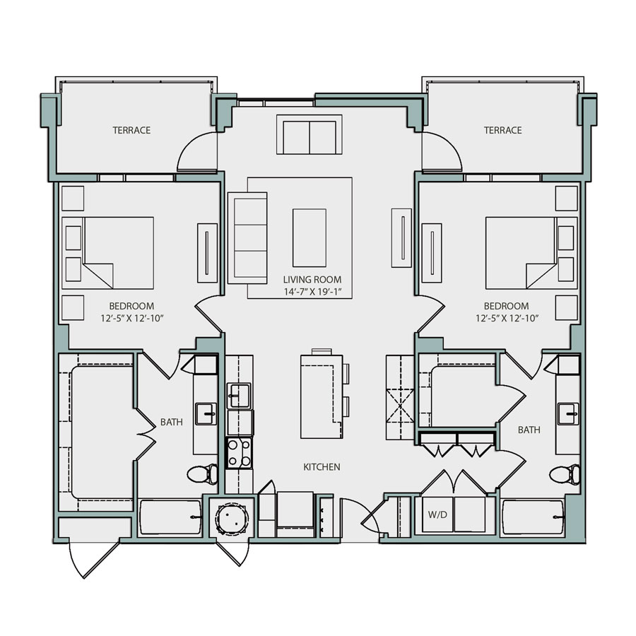 2 Bedrooms floor plan