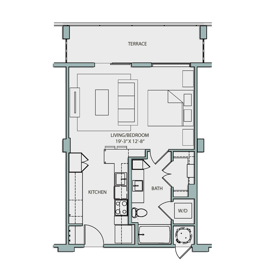 Studio · 580 sqft floor plan